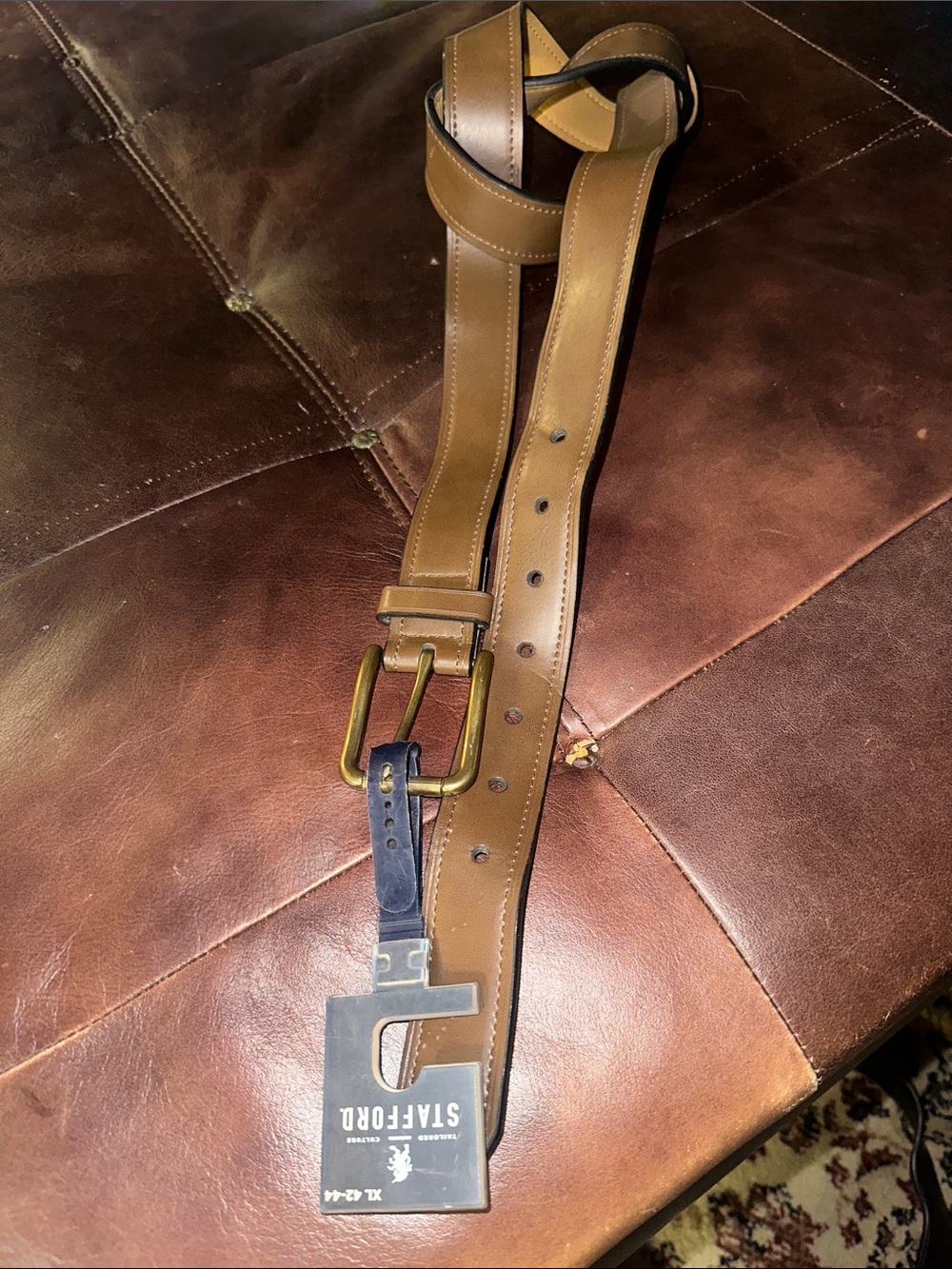 Stanford Men's Tan faux Leather Belt with Brass Buckle